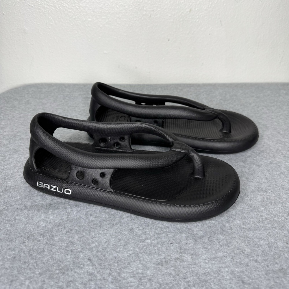 Bazuo Sandals Black Flip Flops 37 - 38 Casual Rubber Slip On Beach House Shoes